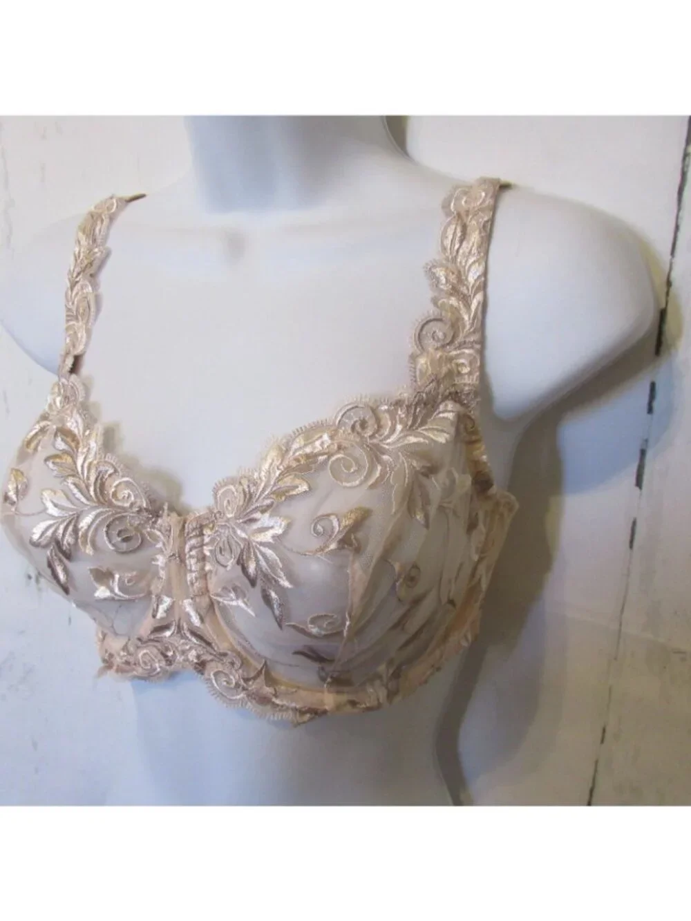 Soma Bra 34DD Beige‎ Tan Embroidered Sensuous Lace Underwire Unlined Sheer